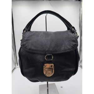 Presa Black Pebbled Leather Satchel Handbag Gold Push Lock Top Handle Bag